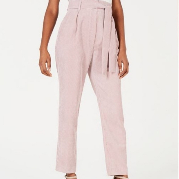 Leyden Randell pink wide whale corduroy paperbag high waist trousers pants new - Picture 3 of 10